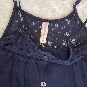 Xhilaration Dress Blue Button Up with Lace Top